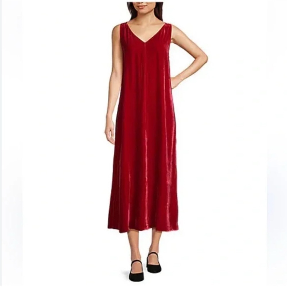 Nwt Eileen Fisher Vibrant Red Maxi Sleeveless Viscose +Silk Dress